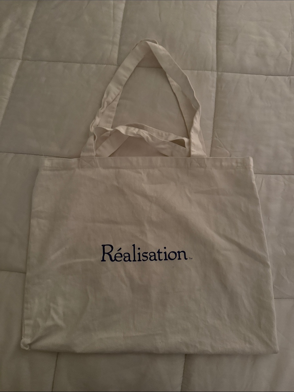 Réalisation Cream Canvas Tote Bag with Navy Logo